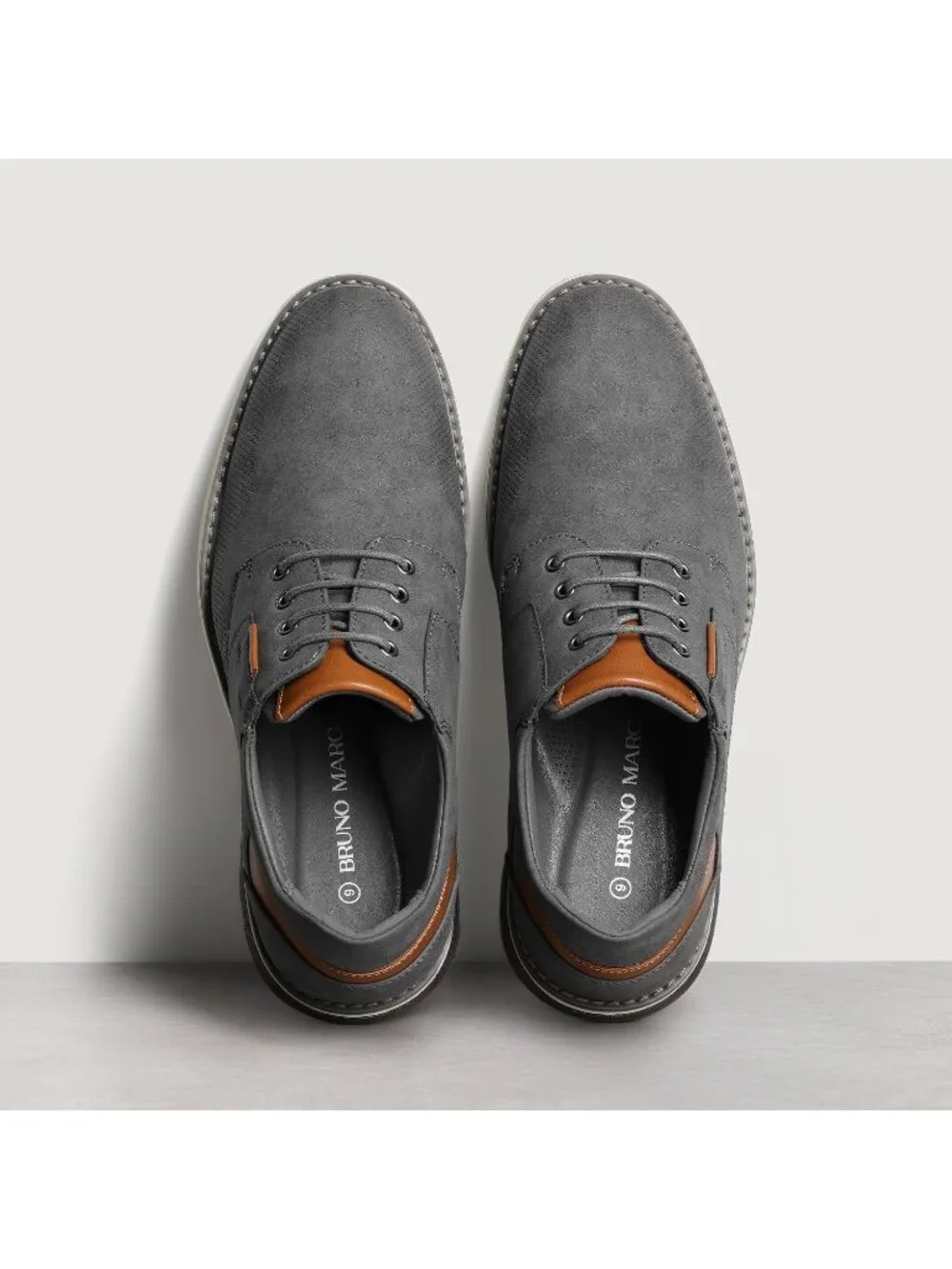 Men's Grey Leather Shock-absorbent Lace-Up Oxfords Derby Dress Sneakers Shoes